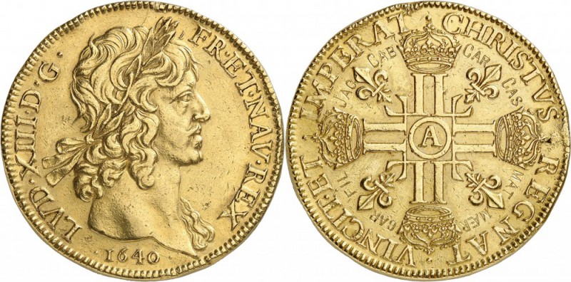 FRANCE. Louis XIII (1615-1643). Dix louis d’or au col nu 1640, Paris. Av. Tête l...