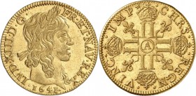 FRANCE. Louis XIII (1610-1643). Louis d’or à la mèche longue 1641, Paris. Av. Tête laurée à droite. Rv. Croix formée de huit L adossés et couronnés. G...