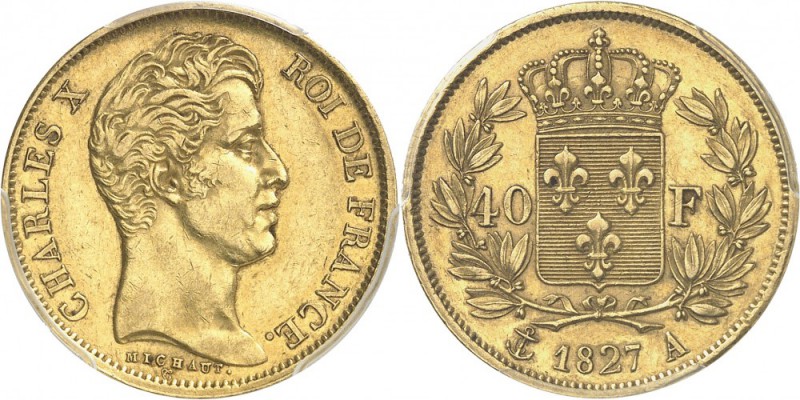 FRANCE. Charles X (1824-1830). 40 francs 1827, Paris. Av. Tête nue à droite. Rv....