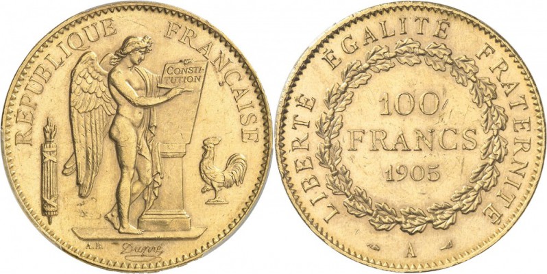 FRANCE. III° République (1870-1940). 100 francs or 1905, Paris. Av. Le Génie gra...