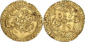 FRANCE FÉODALE. Bretagne, François Ier (1442-1450). Cavalier d’or, Rennes. Av. Francois Ier à cheval galopant à droite, portant un bouclier aux armoir...