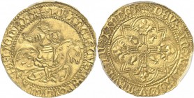 FRANCE FÉODALE. Bretagne, François II (1450-1457). Cavalier d’or, Rennes. Av. Francois II à cheval galopant à droite, portant un bouclier aux armoirie...