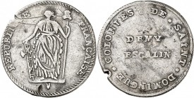 HAÏTI. Gouvernement de Toussaint l’Ouverture (1796-1802). ½ escalin. Av. La Liberté debout à gauche. Rv. Légende circulaire, au centre la valeur. L.15...