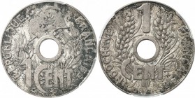 INDOCHINE. Cent 1941 en argent, Hanoi, monnaie d’hommage par René Mercier. Av. Bonnet phrygien, valeur au-dessous. Rv. Valeur verticalement de part et...