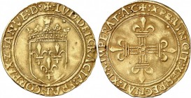 ITALIE. Gênes, Louis XII roi de France et seigneur de Gênes (1508-1512). Écu d’or au soleil, Gênes. Av. Écu de France couronné. Rv. Croix fleurdelisée...