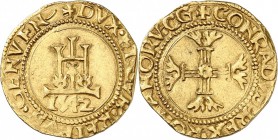 ITALIE. Gênes, Doges Biennaux (1541-1637). Scudo 1542. Av. Portail gênois. Rv. Croix ornée. Fr. 412. 3,35 grs. Très rare, TTB