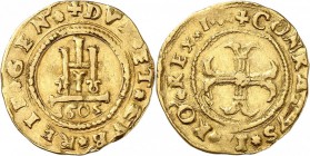 ITALIE. Gênes, Doges Biennaux (1541-1637). Scudo 1605. Av. Portail gênois. Rv. Croix ornée. Fr. 412. 3,25 grs. TTB