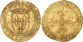 ITALIE. Milan, François Ier, roi de France et duc de Milan (1515-1522). Écu d’or au soleil, Milan. Av. Écu de France couronné. Rv. Croix fleurdelisée....