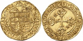 ITALIE. Naples, Charles Quint (1516-1554). Scudo. Av. Ecu, aigle bicéphale au-dessus. Rv. Croix ornée cantonnée de deux K. K. P.r 11b, Fr. 835. 3,34 g...