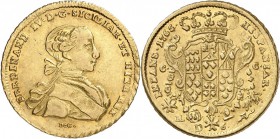 ITALIE. Naples, Ferdinand IV de Bourbon (1759-1799). 6 Ducat 1765. Av. Buste drapé à droite. Rv. Écu couronné. Fr. 846. 8,76 grs. TTB à Superbe