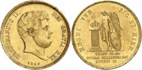 ITALIE. Naples, Ferdinand II (1830-1859). 15 ducats 1844. Av. Tête nue à droite. Rv. Génie debout avec sa tête tournée vers la gauche. Pag.149, Fr. 86...