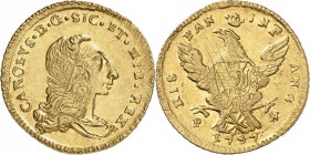 ITALIE. Sicile, Charles de Bourbon (1734-1759). Double Once 1757. Av. Buste drapé à droite. Rv. Aigle de face aux ailes déployées. Mont. 77, Fr. 886. ...