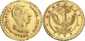 ITALIE. Sicile, Charles de Bourbon (1734-1759). Once 1735. Av. Buste drapé à droite. Rv. Aigle de face aux ailes déployées. Mont. 81, Fr. 885. 4,43 gr...