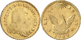 ITALIE. Sicile, Charles de Bourbon (1734-1759). Once 1753. Av. Buste drapé à droite. Rv. Aigle de face aux ailes déployées. Mont. 115, Fr. 887. 4,41 g...