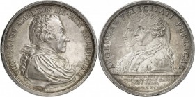 ITALIE. Victor Amédée III (1773-1796). Médaille en argent 1789, frappée à l’occasion du mariage de Victor Emmanuel et de Marie-Thérése. Av. Buste drap...