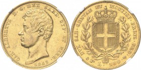 ITALIE. Charles Albert (1831-1849). 100 lire 1842, Turin. Av. Tête nue à gauche. Rv. Écu dans une couronne. Mont. 20, Fr. 1138. 32,20 grs. NGC AU 53, ...