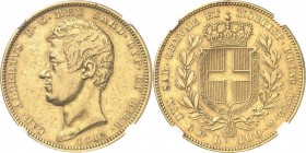 ITALIE. Charles Albert (1831-1849). 100 lire 1842, Turin. Av. Tête nue à gauche. Rv. Écu dans une couronne. Mont. 20, Fr. 1138. 32,17 grs. NGC XF DETA...
