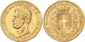 ITALIE. Charles Albert (1831-1849). 10 lire 1839, Turin. Av. Tête nue à gauche. Rv. Écu dans une couronne. Mont. 88, Fr. 1144. 3,17 grs. Assez rare, T...
