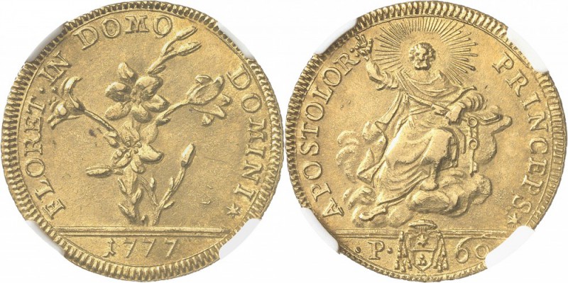 ITALIE. Vatican, Pie VI (1775-1799). 2 doppie ou 60 paoli 1777. Av. Fleur de lis...