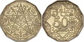 MAROC. Empire Chérifien, Mohammed V (1927-1957 – H 1346-1376). 50 centimes non daté (H 1357) en bronze aluminium, essai piéfort petit module à 12 ...