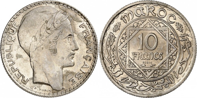 MAROC. Mohammed V (1927-1961 - H 1346-1380). Épreuve en nickel du 10 francs Turi...