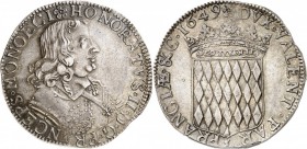 MONACO. Honoré II (1604-1662). Écu 1649. Av. Buste drapé et cuirassé à droite. Rv. Écu couronné aux armes des Grimaldi. G. MC29. 27,13 grs. Exemplaire...