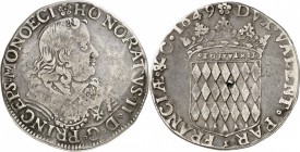 MONACO. Honoré II (1604-1662). Écu 1649. Av. Buste drapé et cuirassé à droite. Rv. Écu couronné aux armes des Grimaldi. G. MC29. 24,43 grs. Buste rari...