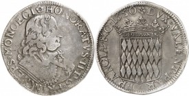 MONACO. Honoré II (1604-1662). Écu 1650. Av. Buste drapé et cuirassé à droite. Rv. Écu couronné aux armes des Grimaldi. G. MC29. 26,54 grs. Variété de...