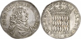 MONACO. Honoré II (1604-1662). Écu 1652. Av. Buste drapé et cuirassé à droite. Rv. Écu couronné aux armes des Grimaldi. G. MC30. 27,12 grs. Frappe méd...