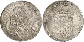 MONACO. Honoré II (1604-1662). Écu 1653. Av. Buste cuirassé à droite. Rv. Écu couronné aux armes des Grimaldi. G. MC30. 27,15 grs. Variété de buste. P...