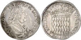 MONACO. Honoré II (1604-1662). Écu 1653. Av. Buste cuirassé à droite. Rv. Écu couronné aux armes des Grimaldi. G. MC30. 27,02 grs. Variété de buste. T...