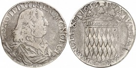 MONACO. Honoré II (1604-1662). Ecu, 1653. Av. Buste cuirassé à droite. Rv. Écu couronné aux armes des Grimaldi. G. MC30. 23,77 grs. Variété de buste. ...