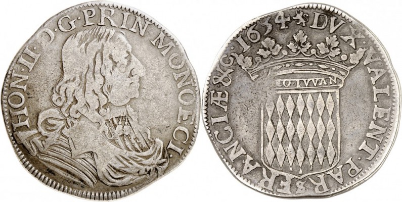 MONACO. Honoré II (1604-1662). Écu 1654. Av. Buste cuirassé à droite. Rv. Écu co...
