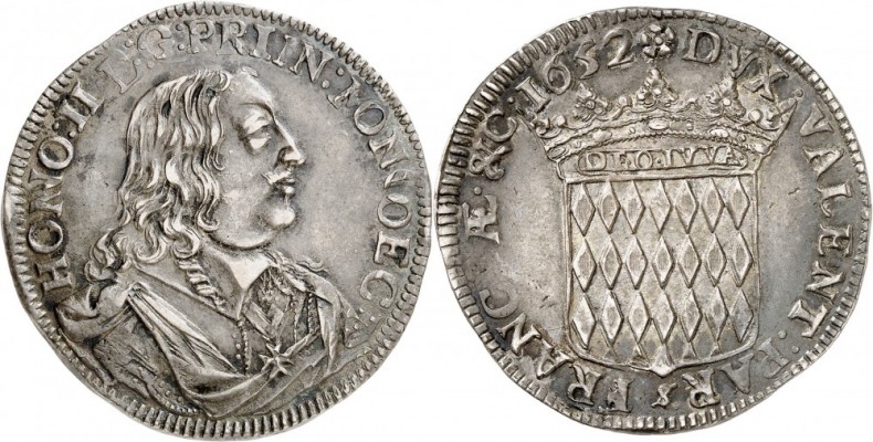 MONACO. Honoré II (1641-1662). ½ écu 1652. Av. Buste drapé et cuirassé à droite....