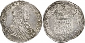 MONACO. Honoré II (1604-1662). 1/2 Écu 1655. Av. Buste drapé et cuirassé à droite. Rv. Écu couronné aux armes des Grimaldi. G. MC27. 13,33 grs. Rariss...