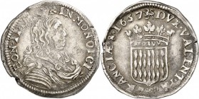 MONACO. Honoré II (1604-1662). 1/12 d’écu 1657. Av. Buste drapé et cuirassé à droite. Rv. Écu couronné aux armes des Grimaldi. G. MC16. 2,21 grs. Rare...
