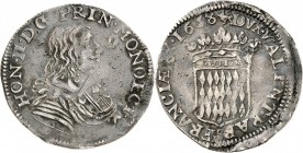 MONACO. Honoré II (1604-1662). 1/12 d’écu 1658. Av. Buste drapé et cuirassé à droite. Rv. Écu couronné aux armes des Grimaldi. G. MC16. 1,97 grs. Rare...
