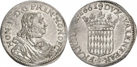 MONACO. Honoré II (1604-1662). 1/12 d’écu 1661. Av. Buste drapé et cuirassé à droite. Rv. Écu couronné. G. MC17. 2,29 grs. Rare, stries d’ajustages au...