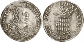 MONACO. Honoré II (1604-1662). 1/12 d’écu 1661. Av. Buste drapé et cuirassé à droite. Rv. Écu couronné aux armes des Grimaldi. G. MC17. 2,23 grs. La l...