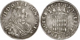 MONACO. Honoré II (1604-1662). 1/12 d’écu 1662. Av. Buste drapé et cuirassé à droite. Rv. Écu couronné aux armes des Grimaldi. G. MC17. 2,24 grs. Très...