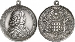 MONACO. Honoré II (1604-1662). Médaille en argent 1645. Av. Buste drapé à droite. Rv. Écu couronné. 50,50 grs. Ø 52,5 mm. Provenance : vente du 6 et 7...