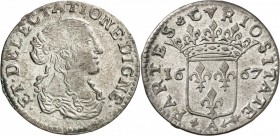MONACO. Louis Ier (1662-1701). 1/12 d’écu 1667. Imitation de Dombes. Av. Buste drapé à droite. Rv. Écu de France couronné. G. MC74. 2,22 grs. Superbe...