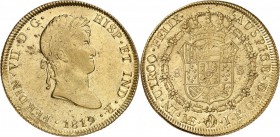 PÉROU. Ferdinand VII (1808-1824). 8 escudos 1819, Lima. Av. Buste lauré à droite. Rv. Armoiries dans une couronne. Fr. 44. 27,12 grs. TTB