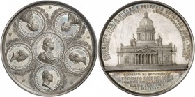 RUSSIE. Alexandre II (1855-1881). Médaille en argent 1858, frappée pour la consécration de la Cathédrale Saint Isaac de Saint-Pétersbourg. Av. Portrai...