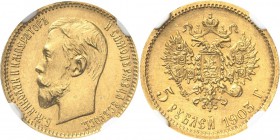RUSSIE. Nicolas II (1894-1917). 5 roubles 1903, Saint-Petersourg. Av. Buste nu à gauche. Rv. Aigle impérial couronné. Fr. 180. 4,30 grs. NGC MS 66. Fl...