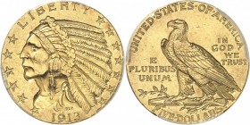 USA. 5 dollars Indien 1913, Philadelphie. Av. Tête d’indien à gauche. Rv. Aigle à gauche. Fr. 148. 8,35 grs. PCGS MS 62.