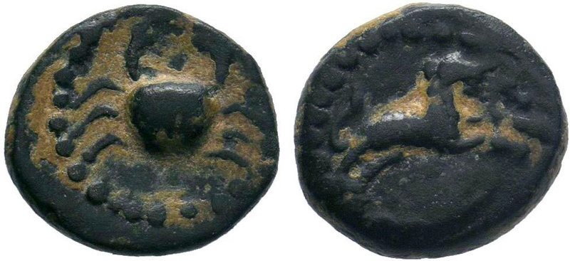 GREEK. Uncertain. Ae (2nd-1st centuries BC).
Obv: Lion springing right.
Rev: C...