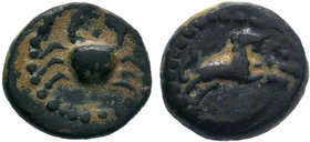 GREEK. Uncertain. Ae (2nd-1st centuries BC).
Obv: Lion springing right.
Rev: Crab.

Condition: Very Fine

Weight: 1.99 gr
Diameter: 13 mm
