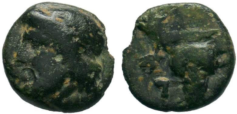 TROAS. Lamponeia. Ae (4th century BC).
Obv: Wreathed head of Dionysos Left.
Re...