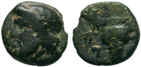 TROAS. Lamponeia. Ae (4th century BC).
Obv: Wreathed head of Dionysos Left.
Rev: Head of bull facing; grape bunch above.

Condition: Very Fine

...